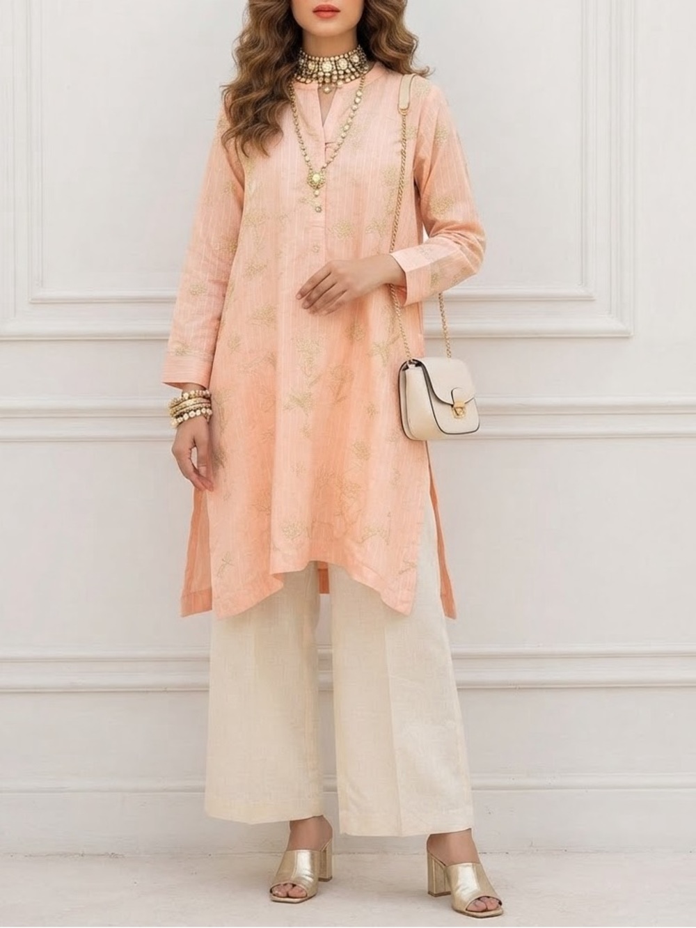 🔥🚨 FLASH SALE: ALL FOR JUST $10 USD!🚨🔥 Alkaram Peach Embroidered Kurta Tunic ❤️